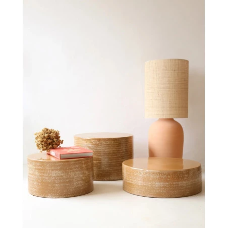 Table basse ronde en terracotta finition crème - Masame