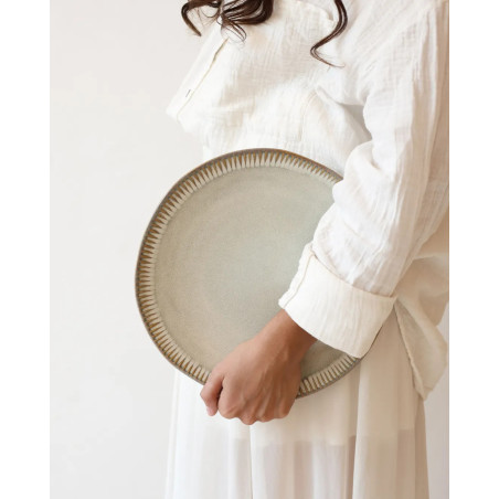 Gaudina — Large round stoneware plate, Dune and Iode | Masamé