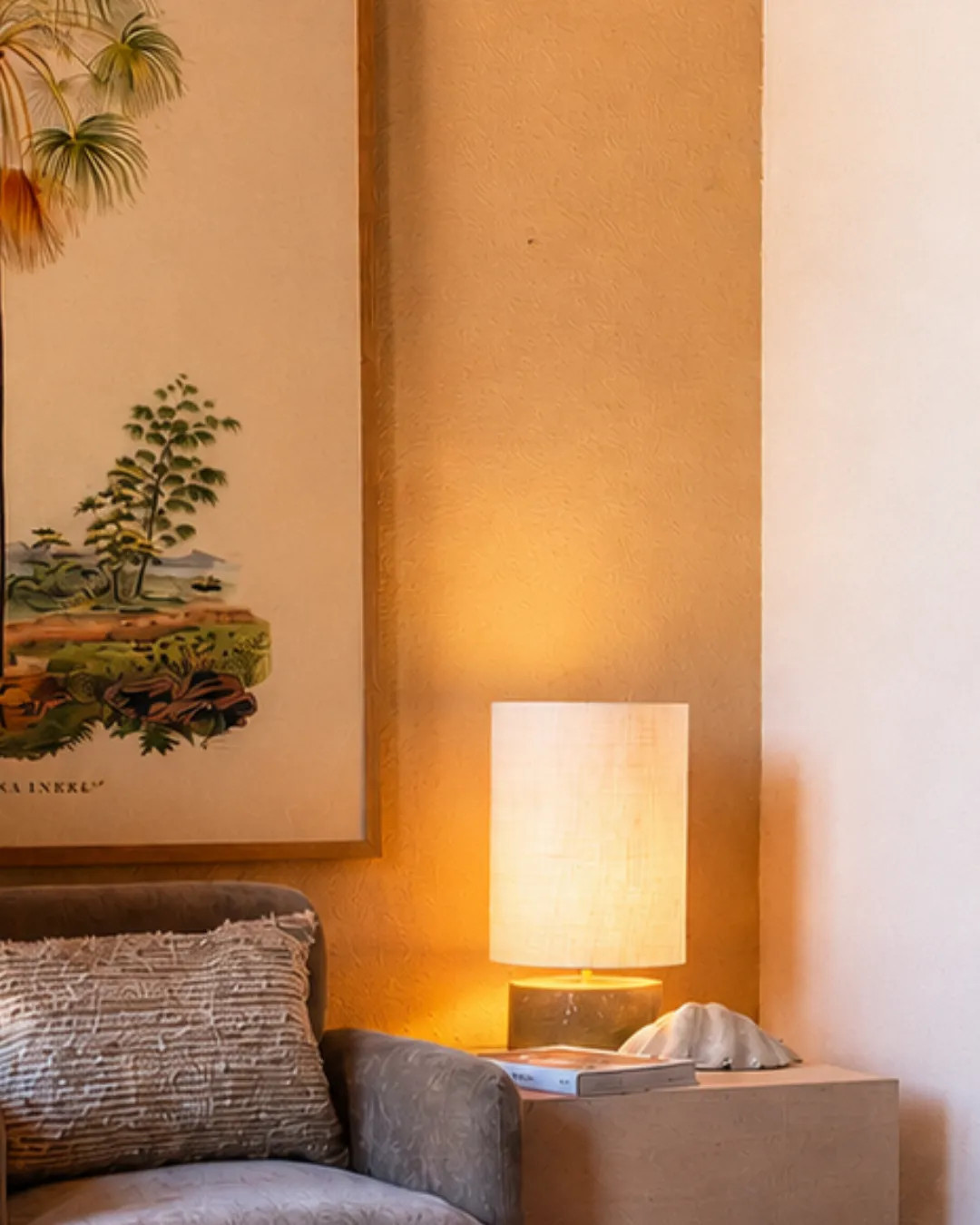 Sormiou M — Lampe céramique Safran, abat-jour jute ou raphia