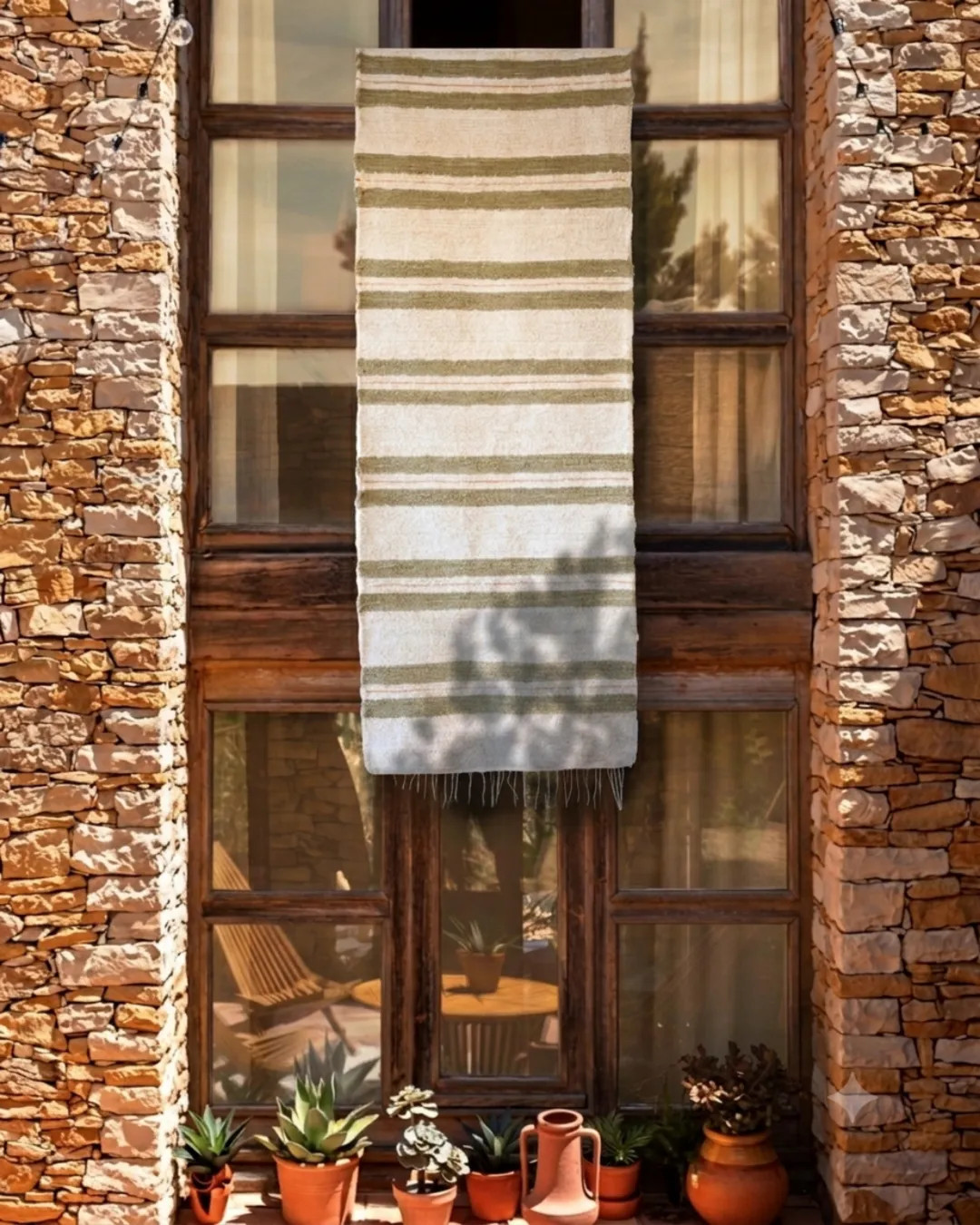 Tetouan — Striped cotton rug Chanvre and Melon, handmade Portugal